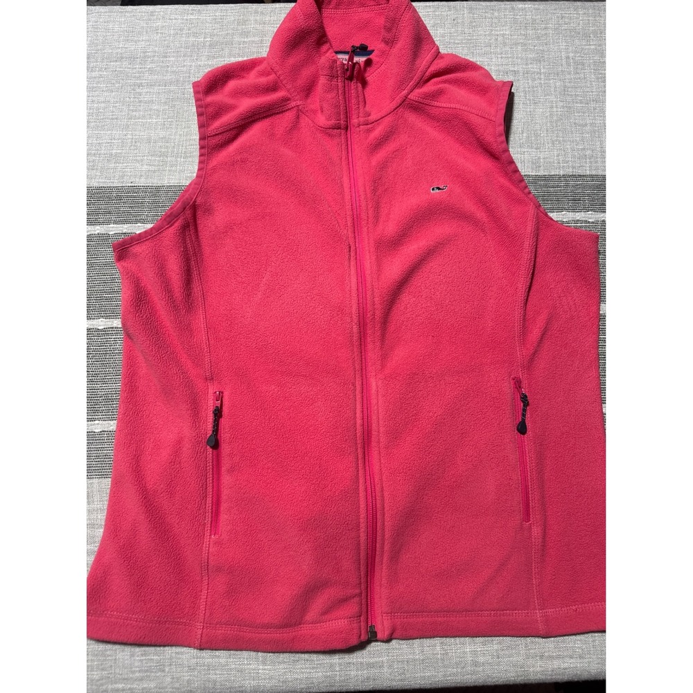 Vineyard Vines Fleece Vest Women's Size L Pink Zip Up Sleeveless Outerwear